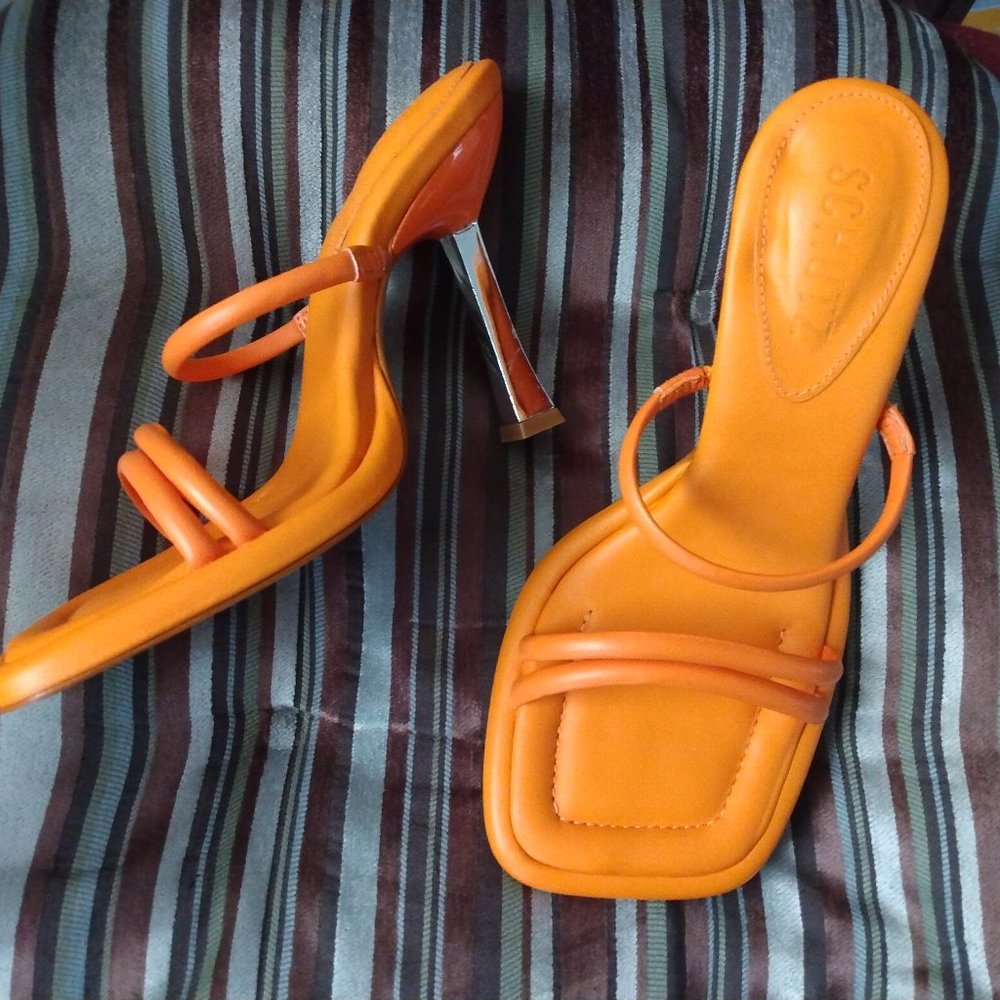 ❤️New SCHUTZ Orange Leather Stiletto Pumps Shoes SZ 6.5 BRAZIL